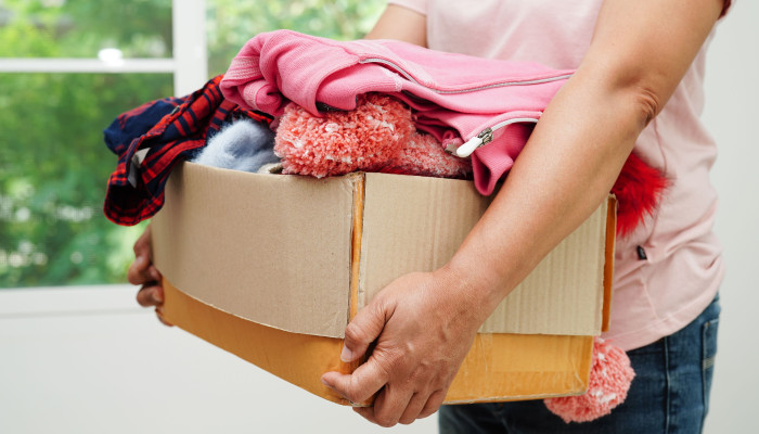 Donations in a cardboard box