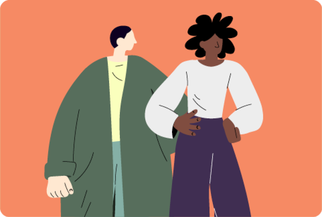 Stylised people cartoon graphic.