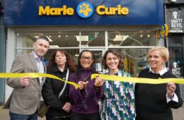 Neil and Amanda Andrews, Suzanne Packer, Siwan Seaman, Medical Director at the Marie Curie Hospice, Cardiff, and the Vale and Jacqui Woolley, Marie Curie Retail Director